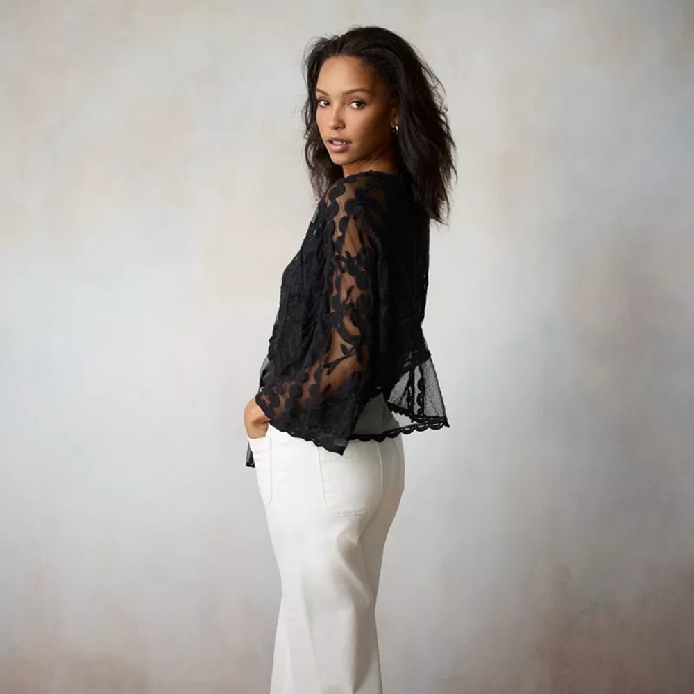Black Sheer Lace Kimono Top NWT Women's LC Lauren Conrad Lace Tie Front Top